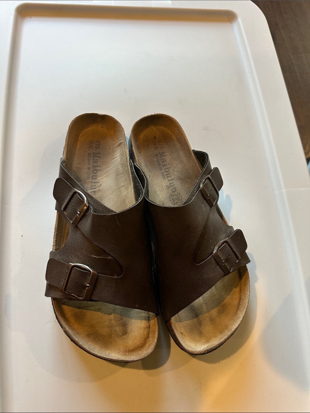 Kids Brown Double-Buckle Slide Sandals